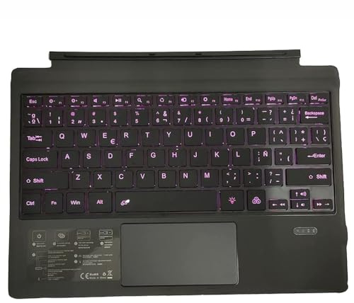 Cubierta de teclado para Surface Pro 11/10/9/8/X, teclado Bluetooth inalámbrico portátil con panel táctil, retroiluminación LED de 7 colores y batería recargable incorporada, español