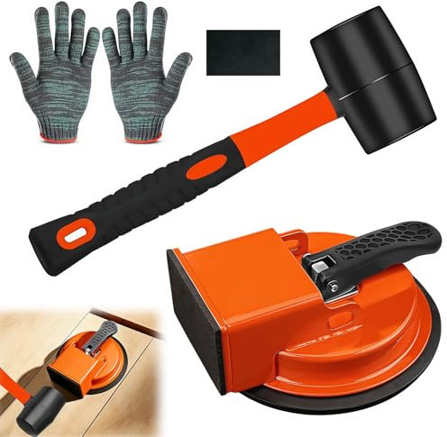 Floor Gap Fixer Tool For Laminate,120mm / 4.72 in Suction Cup Plank Grabber | Floor Gap Fixer Tool Kit with Rubber hammer and Gloves , Heavy Duty Floor Gap Fixer Tool for Laminate Flooring Tools