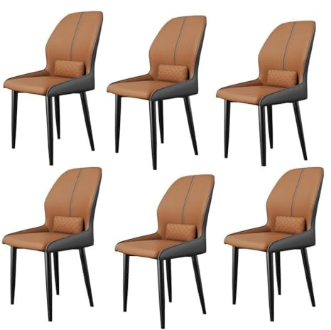 BAKULI Esszimmerstühle 6er Set Moderner Ledersessel Hoher Rückenlehne Akzentstuhl Mit Metallrahmen for Küche Und Wohnzimmer(Orange+Gray)