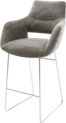 DELIFE Barstuhl Yago-Flex Kufengestell Edelstahl Silberfarben Bouclé Soft Schlamm Taschenfederkern