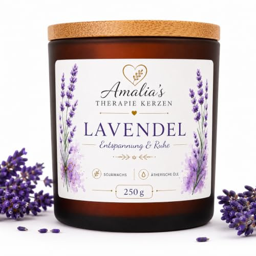 Amalia's Aromatherapie Kerzen Lavendel Duftkerze 250g – sehr intensive duft und aroma aus Sojawachs mit ätherischen Ölen – Entspannung & Ruhe