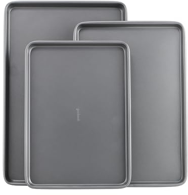 GoodCook Everyday Nonstick Baking Sheet Set, 3 Pack Includes Small (13×9) Medium (15×1) and Large (17×11) Pans Carbon Steel Construction Cookie Sheets Bakeware Set, Gray