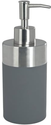 Wenko 19975100 Seifenspender Creta grau - Soft-Touch, Kunststoff/satinierter, rostfreier Edelstahl, 270 ml, 8.2 x 18 x 7 cm
