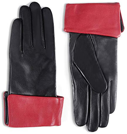 YISEVEN Damen Leder Handschuhe Touchscreen Lederhandschuhe Gefüttert Frauen Elegant Lammfell Schaffell Wolle Futter Damenhanschuhehandschuhe Fingerhandschuhe Geschenke,Schwarz Rot Groß/7.5