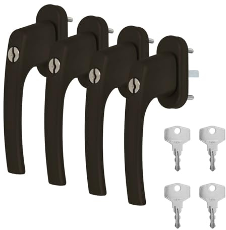 4 x Alu Fenstergriff in Braun RAL 8019 abschließbar - Stiftlänge 45mm