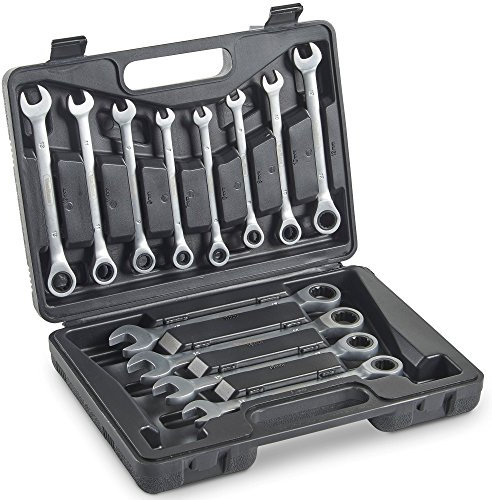 VonHaus Juego de Llaves Fijas con Carraca, 6-17 mm – 12 x Llaves Combinadas Satinadas en Maletín para Tareas de Bricolaje y Profesionales - Reparación Bicicletas y Coches