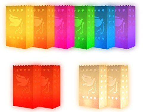Alsino Lichttüten 10er Set Mix große Taube - Candle Bags Lanterns Teelicht Papiertüten Kerzentüte Tütenwindlicht, 15 x 26 cm, Dekolicht für Weihnachten & Hochzeit