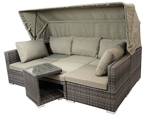 DEGAMO Funktions Loungeset MANACOR 16-teilig, Alu + Geflecht grau Bicolor 215cm, fertig montiert, Ourdoor