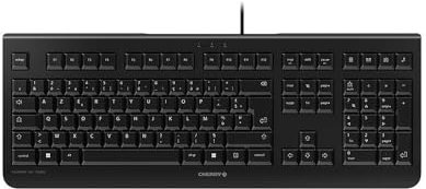 CHERRY KC 1000, clavier filaire, layout belge (AZERTY), Plug & Play via un port USB, design plat, actionnement des touches ultra-silencieux, noir