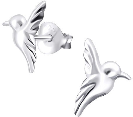 Silber Kolibri Ohrstecker - 925 Sterling Silber, Silber Plated + E-Coat, 7.1 mm x 8.1 mm