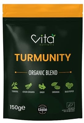 Turmunity Superfood Powder Blend 150g - Premium Organic Food - Vegan & Gluten Free - Rich Ayurveda, Turmeric, Black Pepper and More Formula - Ideal Latte Mix - Made in The UK