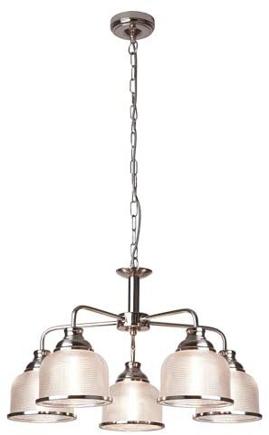 Bistro Ii, 5Flammige Deckenleuchte, Satin Silber, Halophan-Glas plattiert