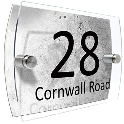 Personalised House Number Sign Printed Plaque Garden Glass Effect Acrylic Sign Door Plate Marble Wall Display 2 Part Branded Acrylic (Grunge metal texture)