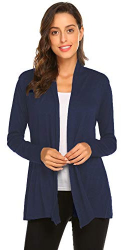 Cardigan da donna casual leggero a maniche lunghe con drappo morbido aperto davanti autunno spolverini (S-3X) - Blu - M