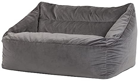 icon Cecilia Velvet Bean Bag Sofa with Filling Included, 2 Seater, Grey