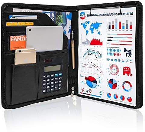 GraduationMall Schreibmappe A4 Reißverschluss, Klemmbrett Business Mappe Konferenzmappe, Dokumentenmappe Leder, Portfolio Padfolio Schwarz
