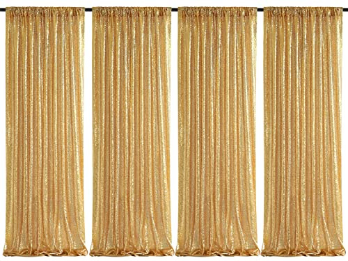 Pailletten-Hintergrund, 4 Paneele, 60 x 240 cm, für Hochzeit, Zeremonie, Hintergrund, Glitzer, schimmernder Stoff, Goldener Hintergrund