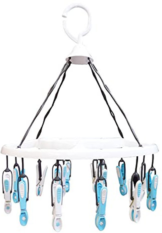 LAGUELLE - Séchoir à Suspendre avec 16 Pinces à Linge - Fabrication Française - Blanc - Pinces Blanches et Bleues