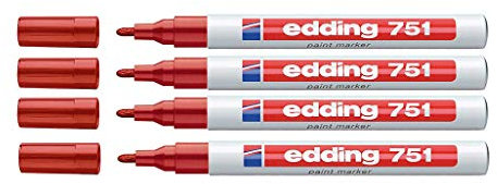 Edding 751 Marqueur de peinture Pointe M, 4er Pack, rouge, 1