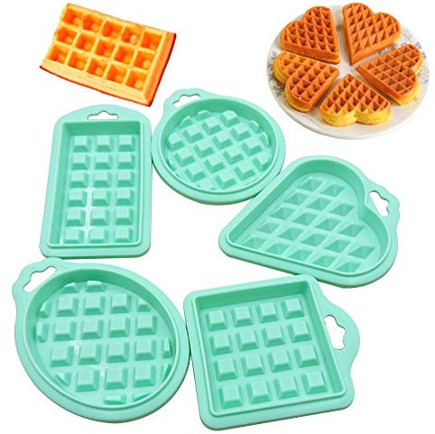 Schneespitze 5PCs Molde Gofres Silicona Moldes,Molde de cuadrícula Molde Mini De Silicona Herramienta de Molde de Silicona Waffle Mold Galletas Gofres De Silicona Antiadherente Molde