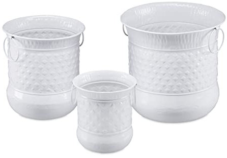 Relaxdays Blumentopf, 3er Set, Antik Design C, Balkon und Terrasse, mit Henkel, Eisen, Übertopf in 3 Größen, weiß, 35 x 36 x 36 cm