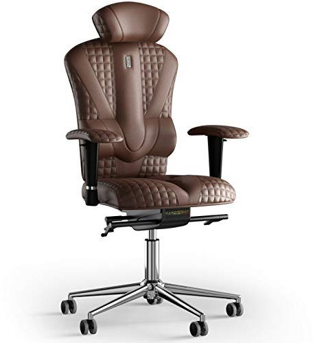 KULIK SYSTEM Ergonomischer Executive Bürostuhl - Komfort & Verstellbarer Stuhl mit Rücken- & Lendenwirbelstütze für lange Arbeitsstunden |Patentiertes Design| VICTORY Echtleder - Whisky Quatro