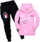 Ambcol Ensembles de Sport Jogging Survêtement De Football France 2 étoiles Enfant Sweat à Capuche avec Poche Rose 7-8 Ans