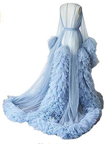 Robe de chambre kimono en tulle pour femme - Perspective de grossesse - Photographie de maternité - Bleu - M