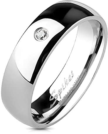 viva-adorno Band Ring Edelstahl Silber Poliert mit Zirkonia Damenring Herrenring RS56sz