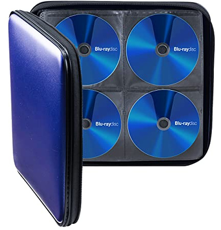 SANWA 160 Capacity CD Case, Portable DVD VCD Storage Box, Zippered EVA Protective Blu-ray Wallet with Handle, CD Sleeves Holder, Large Disc Organizer for Car, Home, Office, Games, Music, Movie, Blue
