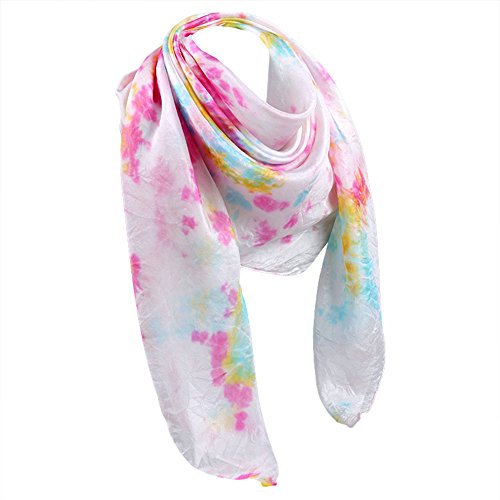 G-LIKE Damen Seidentuch Halstuch Seidenschal – Chinesische Luxuriöse 100% Echte Maulbeerseide Naturfaser Handarbeit Färbung Tie-Dye Batik Vierecktuch Kopftuch – 90 x 90 cm (Rosa&Weiß)