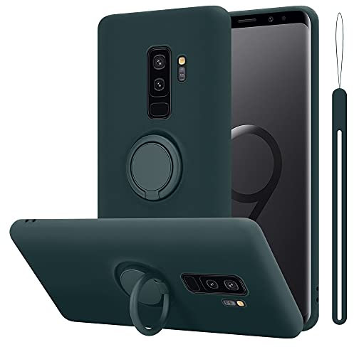 cadorabo cover compatible with Samsung Galaxy S9 PLUS in LIQUID GREEN - Mobile Phone Case made of flexible TPU Silicone with Ring - Silicone Cover Protective Ultra Slim Soft Back Case Bumper
