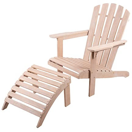 Alfresia Adirondack Chair with Footstool – Durable Acacia Hardwood Garden Chair, Slatted Seat, Detached Wooden Garden Furniture, Traditional Style, Outdoor Wooden Sun Lounger