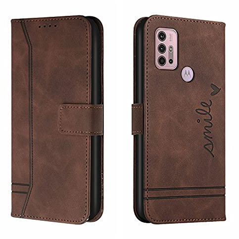 QIWEIQING Kompatibel mit Handyhülle für Motorola Moto G30 Handy Hülle, Motorola Moto G10 Hülle Leder Handytasche für Motorola Moto G30 / G10 / G20 Klapphülle Tasche, Brown HX