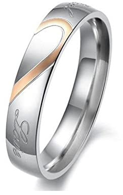 Jeulia Sterling Silber Zweifarbig Paaringe Trauringe für Herren Frauen Herz Gravur Eheringe Set Stapelbarer Damen Verlobungsring Anniversary Promise Paar Schmuck Geschenk box (Damenring, 59(19.0))