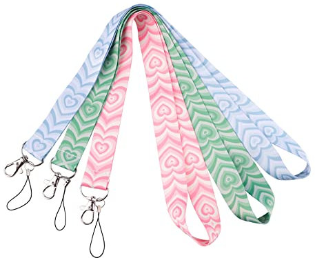 BKBKAAK 3 Sets Cute Colorful Lanyard with ID Holder Aesthetic Kawaii Pink Green Blue Heart Lanyard for Women Girls Kids Keychain Preppy Lanyards for Keys