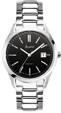 Accurist Everyday Mens Analogue Watch 40mm dial Silver Stainless Steel | 50 Metres Water Resistance, sunray dial, date display