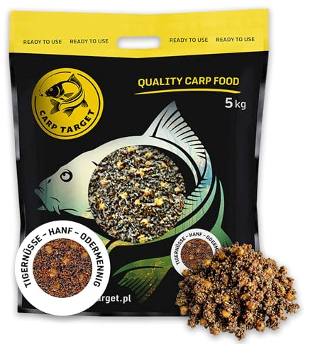 Carp Target Gekochter Tigernüsse Hanf Odermenning Particle - Angelfertig Mix - Fertiger Fisch Grundfutter - Lockfutter - Groundbait - Karpfenfutter Angeln - Grundfutter Karpfen