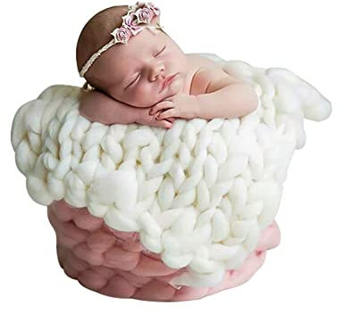 Newborn Photography Props Blankets, Braided Blanket Basket Filler Baby Photo Backdrop Rug, Baby Photoshoot Posing Bean for Infant Boy or Girl, Professional Baby Photo Prop Cushion