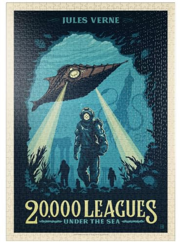 MyPuzzle 20.000 Meilen unter dem Meer: Jules Verne, Vintage Poster - Premium 1000 Teile Puzzle - MyPuzzle Sonderkollektion von Anderson Design Group