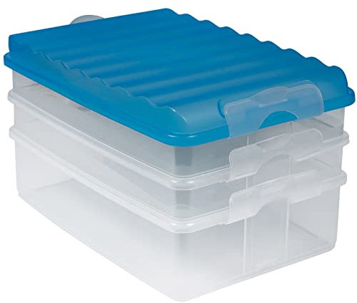 ARTECSIS Aufschnittboxen für Kühlschrank 3-stöckig mit Clipverschluss, Transparent mit hellblauem Deckel