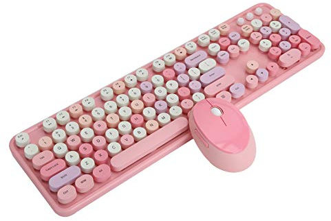 Tbest Bluetooth Tastatur Pink, Kabellose Tastatur EIN 2,4 Ghz Kabelloses 104-Tasten-Tastatur- Und Maus-Set Büro-Desktop-Nette Tastatur Für Computer (Rosa Mischfarbe)