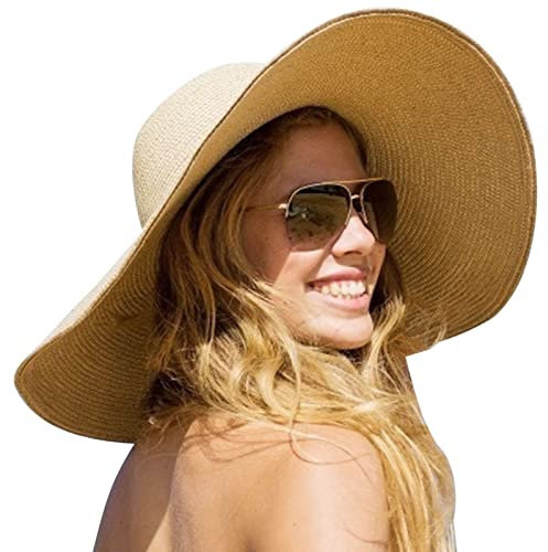 DRESHOW Femme Capeline à Large Bord Anti-Soleil Respirant Anti UV UPF 50+ - Chapeau de Paille pour la Plage