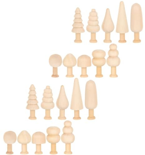 SEWACC 20stücke Teiliges Unfertige Mini Holzbaum-Dekorationen Für Bastelbedarf Für Ostern Und Weihnachten Kreative Holzfiguren Glatte Oberfläche Zum Bemalen Und Gestalten