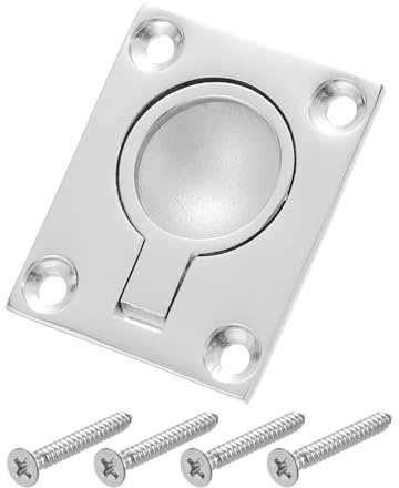 QUARKZMAN Einbau-Ringgriff, 1 Stück 48 x 38 mm - 316 Edelstahl quadratischer versenkbarer Türgriff mit Schraube, versteckter Türverschluss für Marine-Yacht-Möbel
