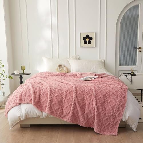 QOFLY Kuscheldecke Flauschig Decke Rosa Tagesdecke Fleecedecke 200x230 cm XXL Große Warme Couchdecke, Kuschlige Wohndecke Weich als Sofaüberwurf Blanket Sofadecke Bett für Winter