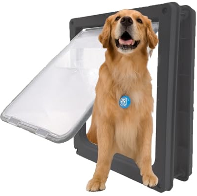 Grestorm Puerta grande para perro, puerta magnética para mascotas de hasta 100 libras, puerta duradera de 16.9 x 13.9 pulgadas, adecuada para puertas interiores y exteriores (grande, color negro)