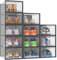 HOMIDEC Cajas de Zapatos,12 pcs Cajas de Almacenamiento de Zapatos de Plástico Transparente Apilables,Contenedores Organizadores de Zapatos con tapas para Mujeres/Hombres,Negro