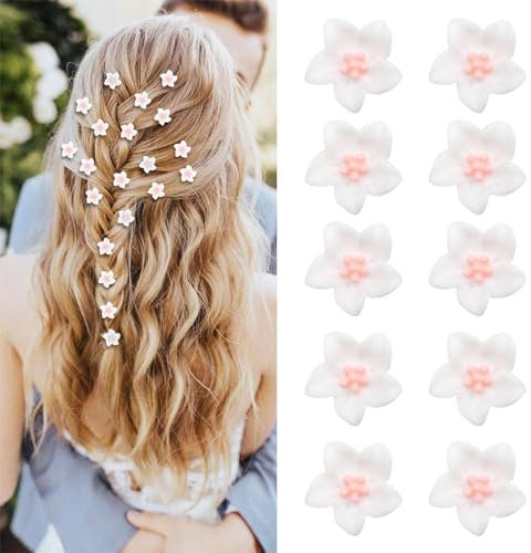 Mezrkuwr 10 Mini Fermagli per Capelli Donna, Fiori Bianchi e Rosa, Clip per Capelli, Matrimonio, Forcine Intrecciate
