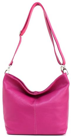 Made in Italy Damen Leder Tasche Umhängetasche Shopper Cross Over Body Bag Handtasche Ledertasche Schultertasche Hobo Bag Pink